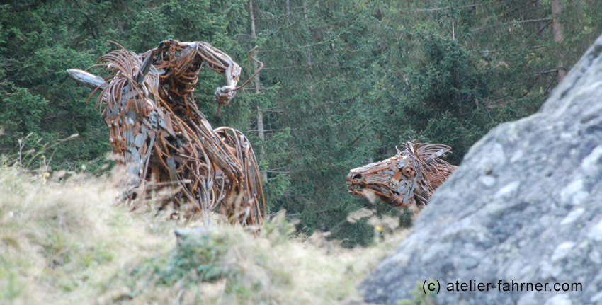 fire riders atelier  fahrner guenther sculpture legend track steel horse